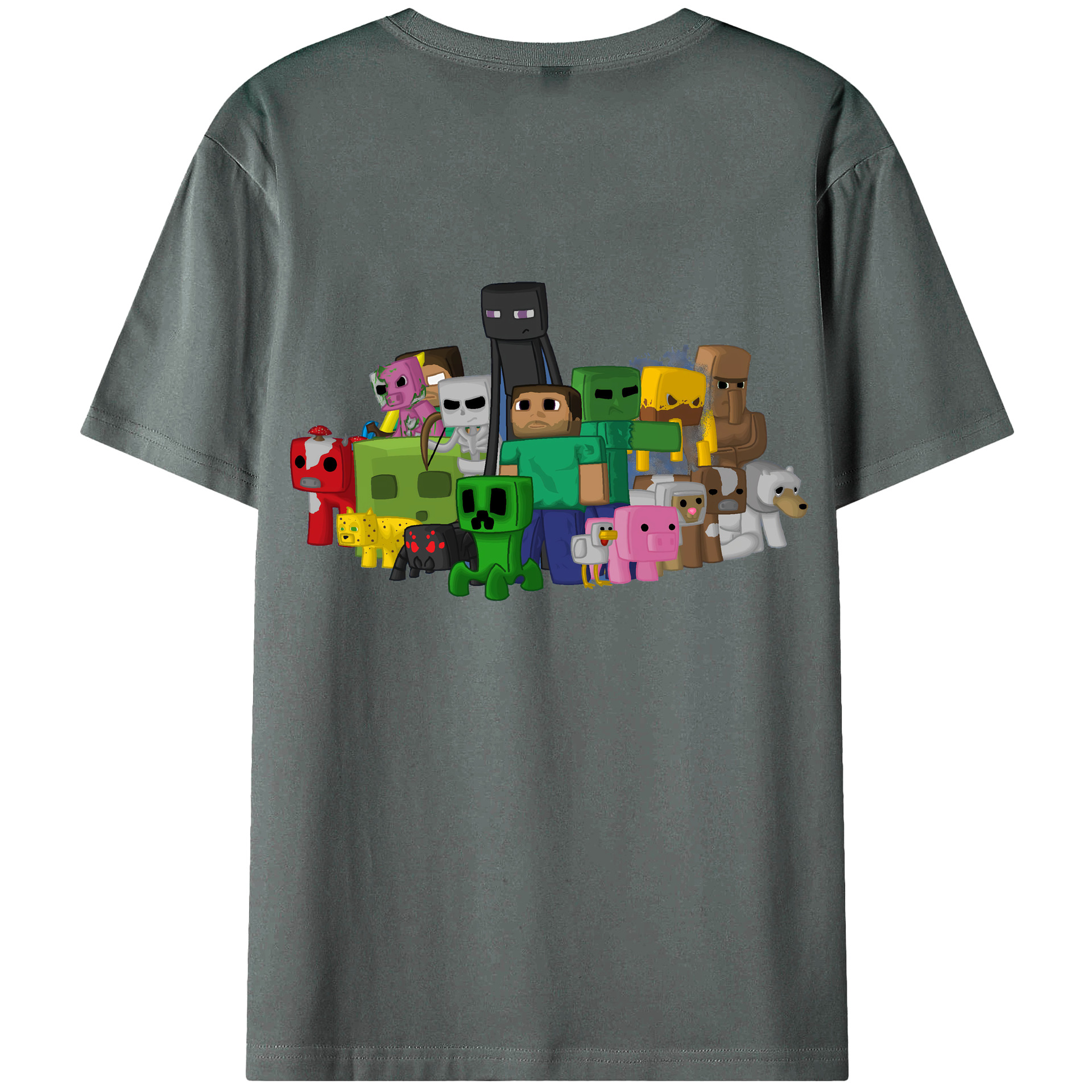 （画像用） マインクラフト ブロックの世界 Minecraft MC Block world 綿100％ メンズ半袖Tシャツ（バックプリント） 通気性